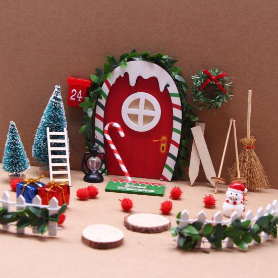 1 Set Christmas Mini Elf Door Decoration Wooden Fairy Garden Tiny Gnome Door Figurine