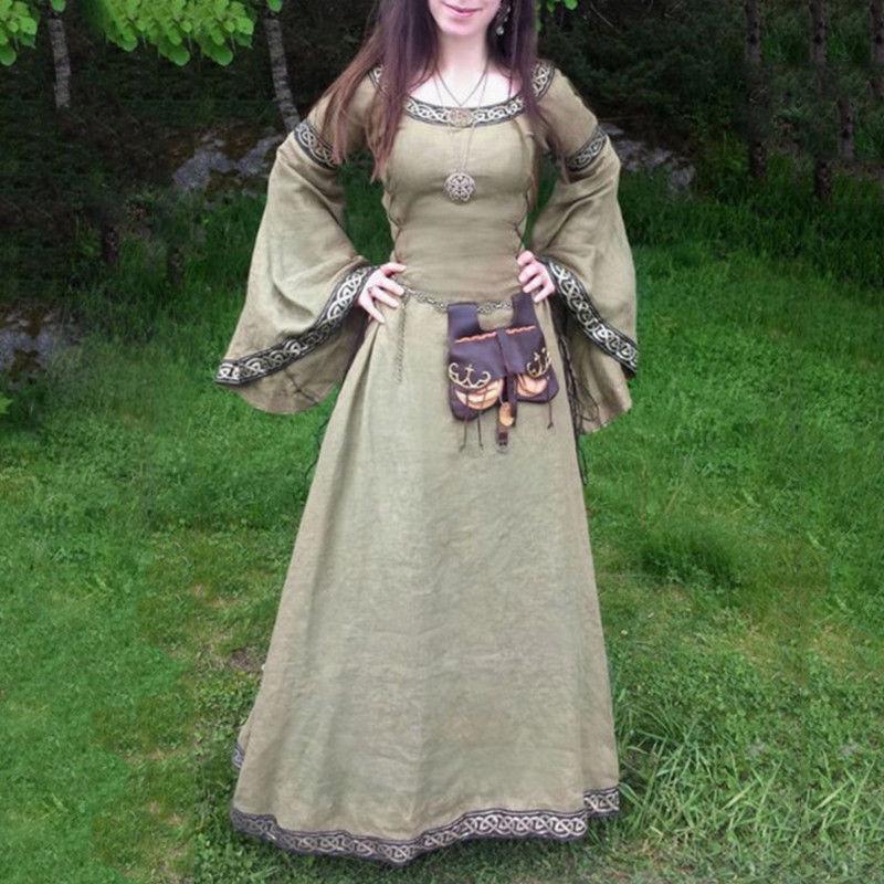 Женское средневековое длинное платье макси в стиле Ренессанс, винтажные готические вечерние платья с расклешенными рукавами