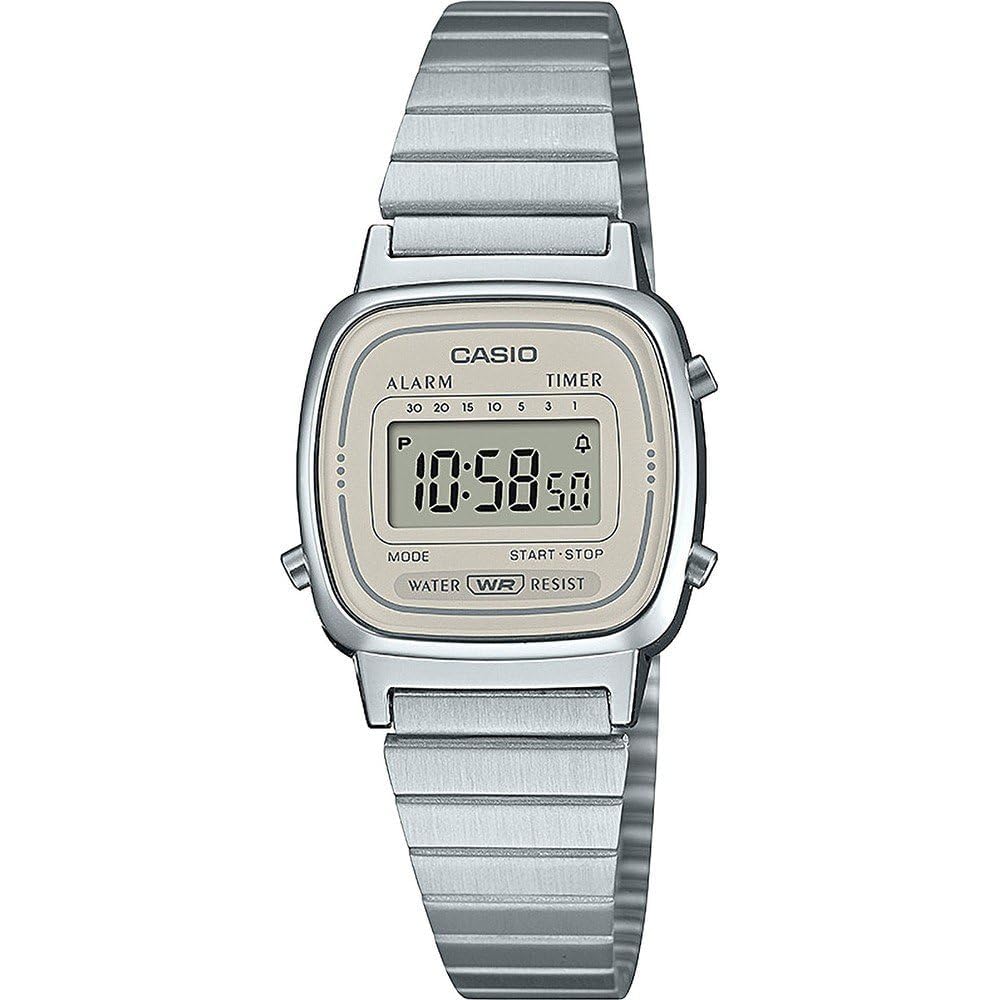 Женские цифровые кварцевые часы Casio LA670WEA-8AEF с браслетом из нержавеющей стали Серебристые
