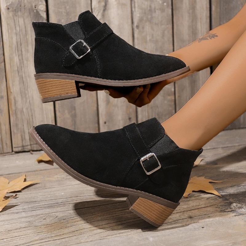 2024 High Quality Women's Shoes Belt Buckle Women's Boots Fashion Slip-on Office and Career Hot Sale Plus Size Solid Ankle Boots