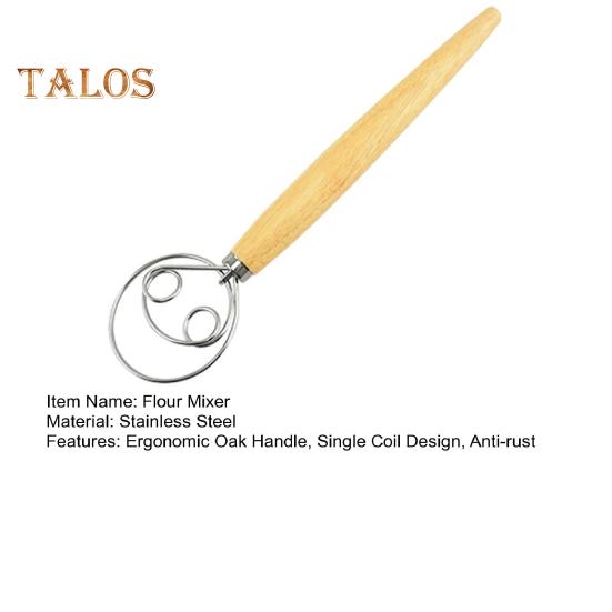 Danish Dough Whisk with Oak Handle Stainless Steel Flour Mixer Eggs Cream Mixing Rods Flour Cake Stirrer Kitchen Baking