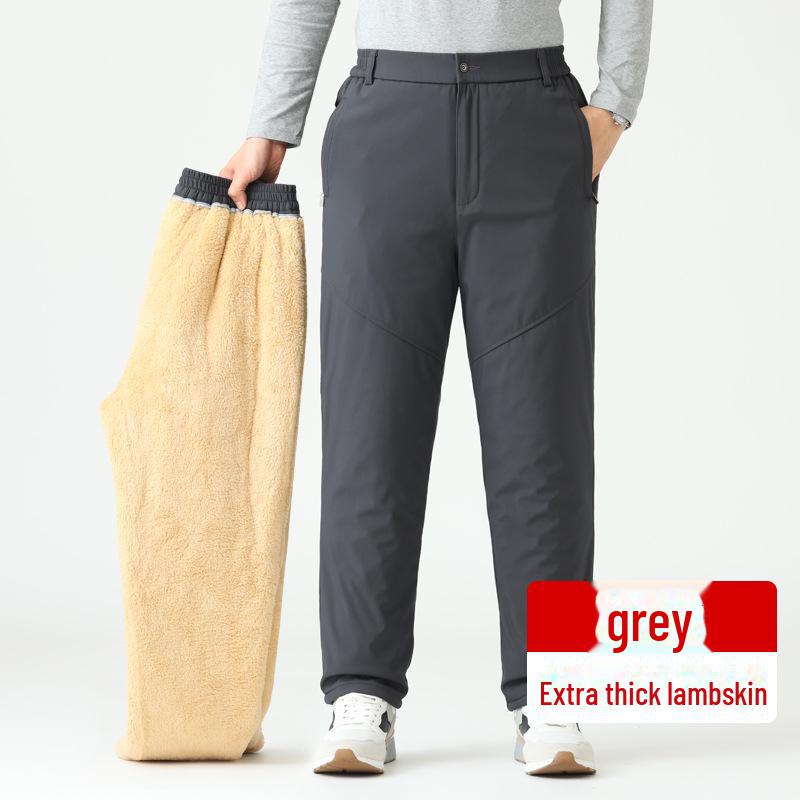 Dad's Cotton Outerwear: Thickened Velvet Trousers for Autumn/Winter - Warm Lambskin Pants for Middle-aged & Elderly.
