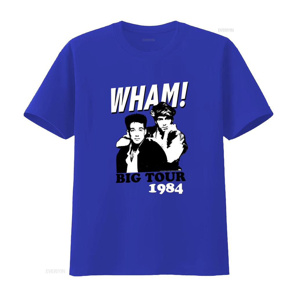Wham 1984 Big Tour Print Dark Grey T Shirt for Men Fashion Retro Band Design vintage Washed Soft streetwear fashion Slightly