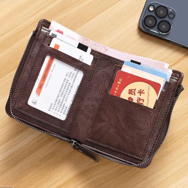 Fashion Men Wallets Leather Zipper Purse Money Clip Man Card Holders Male Short Multi-Card Wallet Coin Purse New Year Gifts
