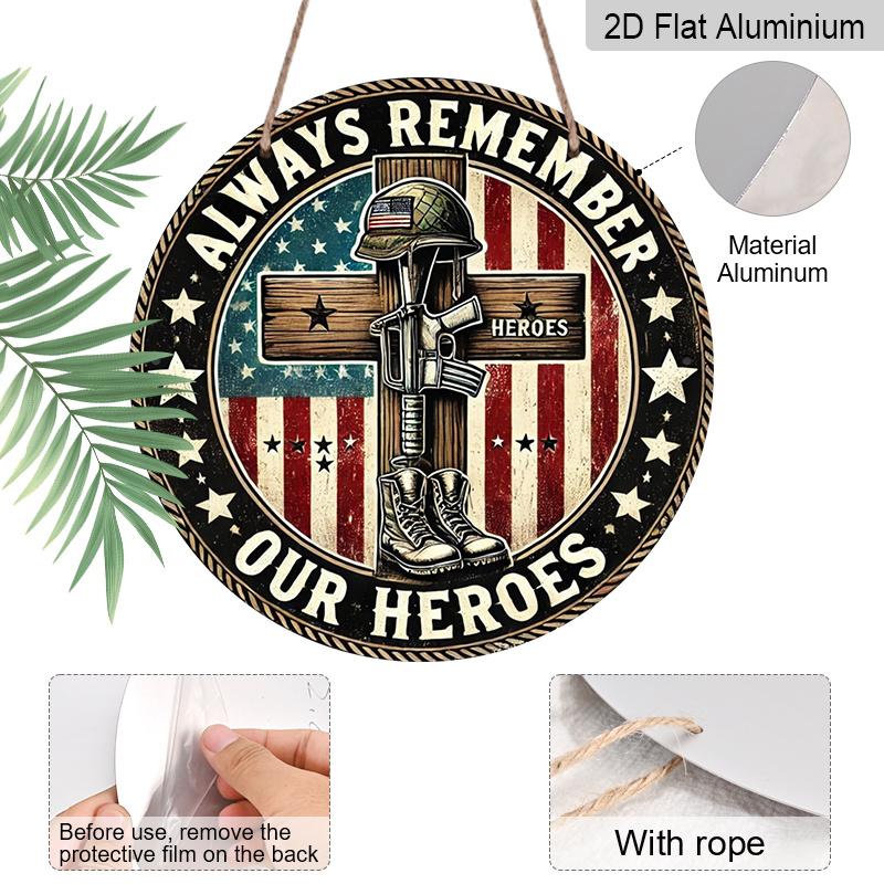 2D Flat, 1pc 7.87 Round Metal Sign | Patriotic Army Boots & Cross Iron Wall Art | Vintage Style, Wall Hanging, Suitable for Indoor & Outdoor Use in