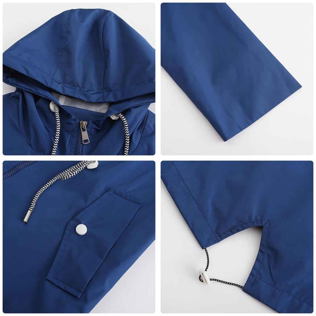 Женские ветровки с капюшоном. Водоотталкивающая ветровка в полоску с кулиской. Длинные рукава. Большой свободный плащ. Молния средней длины. Ветрозащитные куртки.
