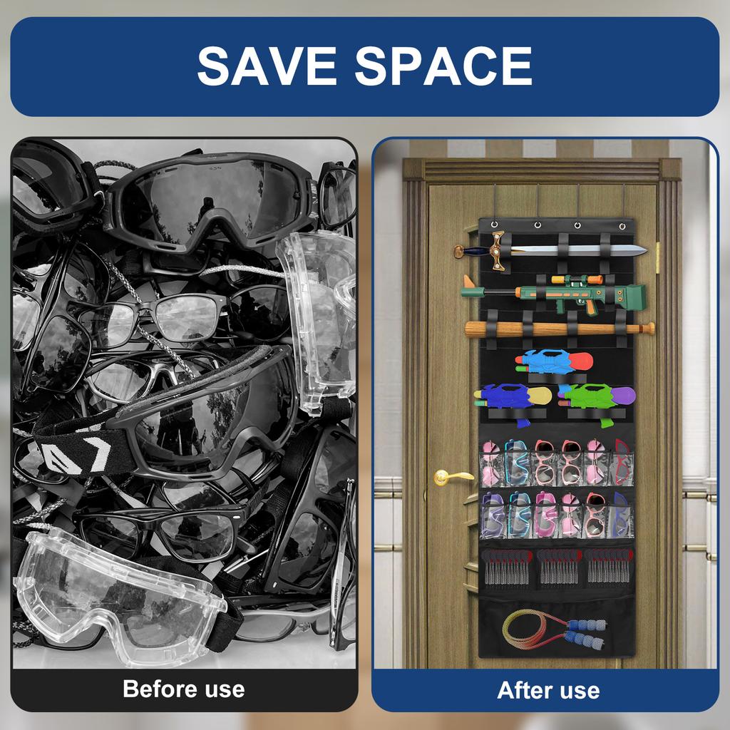 Over the Door Organizer for Toy, Space Saving Toys Storage Hanger Bags with 16 Pockets and Slots for Kids Room Game Rooms