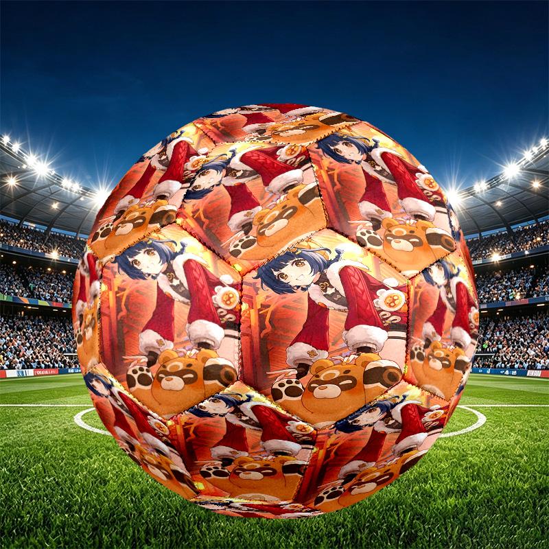 Genshin Impact Print Size 5 Soccer Ball, PU Wear Resistant Football for Match Training and Daily Practice, Birthday Gift for Soccer Fans