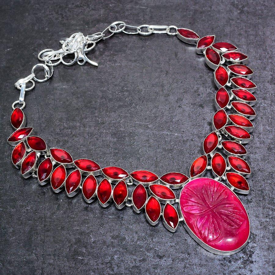 Ювелирное ожерелье из серебра 925 пробы с натуральным рубином и гранатом 18 дюймов p7S83