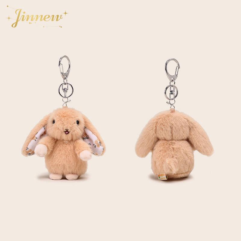 Ear Rustic Hanging Rabbit Plush Pendant With Broken Flowers Inside Ears Gift For
