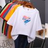 Woman Fashion T-shirt Sweet Love Hearts Print Tshirt Harajuku Casual Graphic T-shirts Short Sleeve Printing Tee