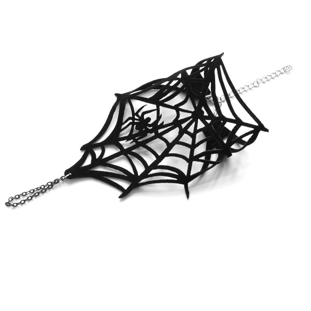 Velvet Spider Web Bracelet Black Spike Adjustable Hand Chain Gothic Bracelet Role Playing
