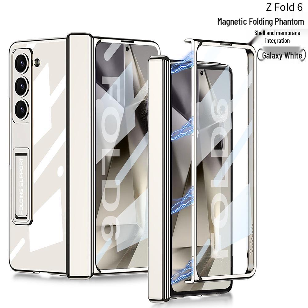 Прозрачный чехол для телефона Samsung Z Fold6 с креативной подставкой, магнитной петлей, полной защитой, гальваническим покрытием и ударопрочным дизайном.