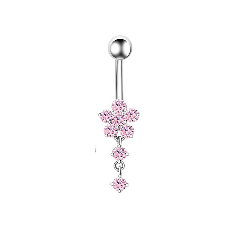 Heart-Shaped 5-Piece Pink Zircon Belly Button Ring Set for Piercings.