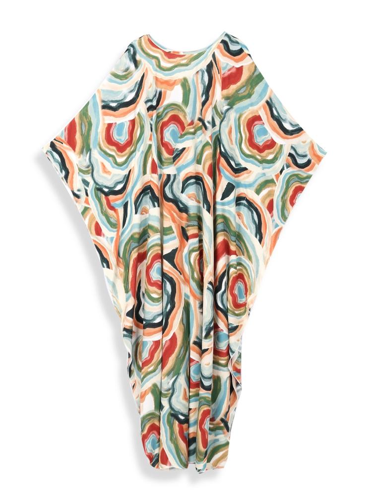 EDOLYNSA Кафтан больших размеров с богемным принтом, летнее длинное пляжное платье, женская домашняя одежда, купальный костюм, накидка, свободный кафтан