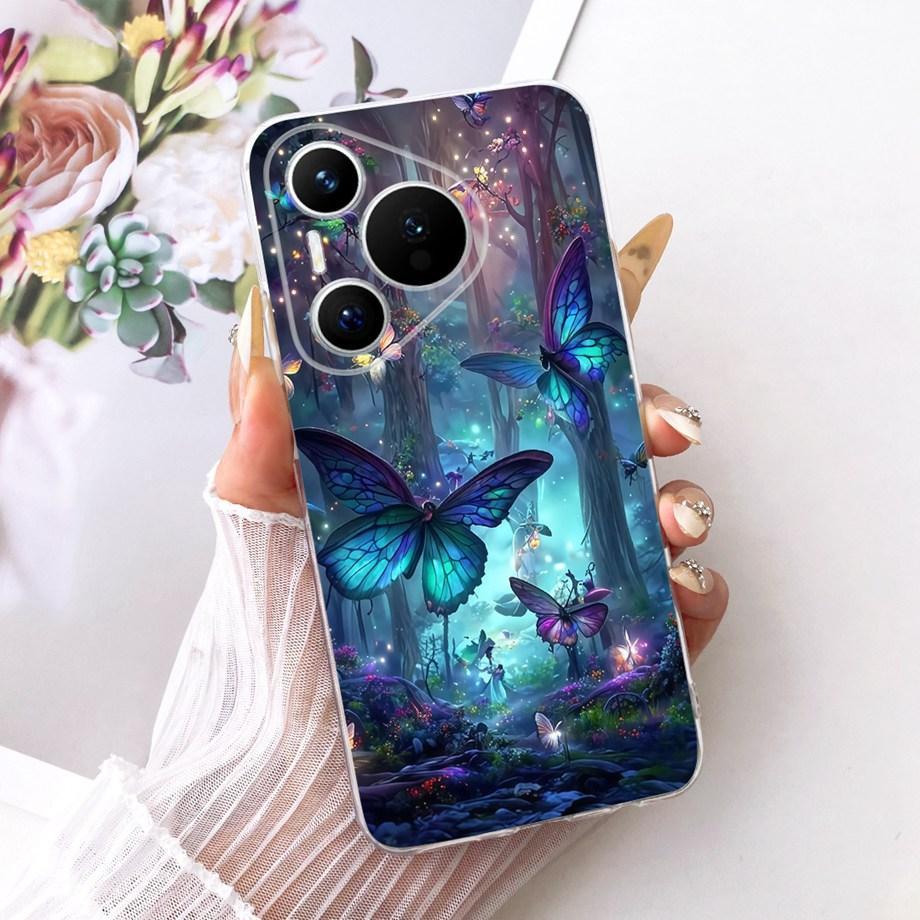 Для Huawei Pura 70 70Pro 70 Ultra Pura 80 pro Pro+ Чехол для телефона Прозрачный Мягкий ТПУ Бампер Чехол Крутой Мультяшный Бабочка Цветок Funda