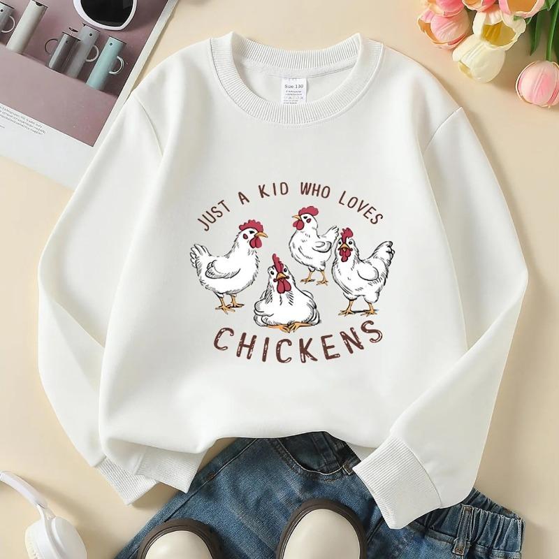 Kids Crewneck Sweatshirt, Kids Love Cute Chicken Letter Graphic Print,Spring Autumn Casual Sport Tops