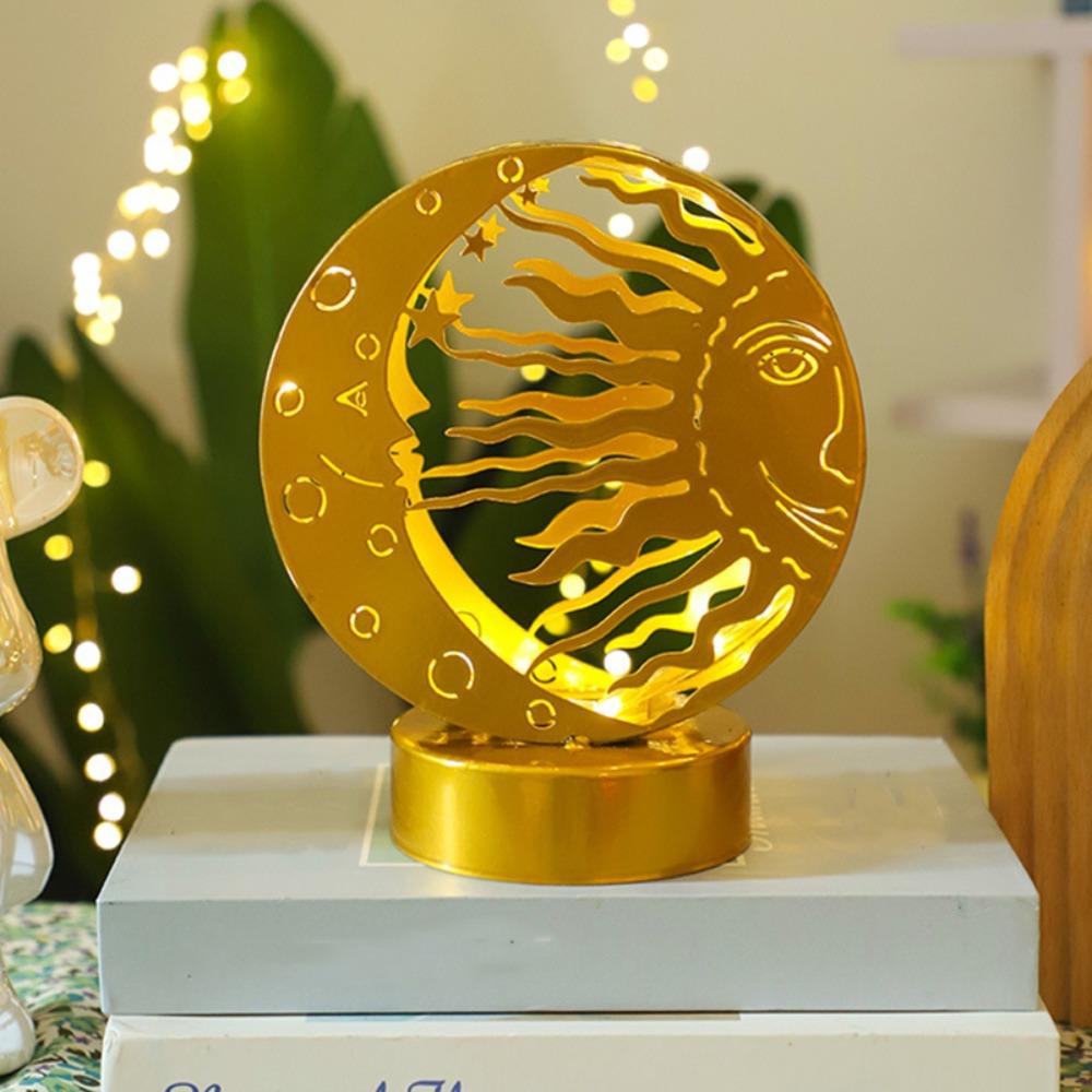 Gold Moon Castle LED Light Wrought Iron Ramadan Desk Ornament Ramadan Night Light Bedroom