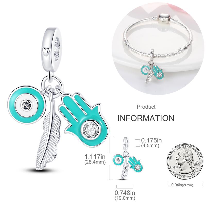 Защитные подвески из серебра 925 пробы Хамаса «Рука Фатимы Марии Мириам», подходящие для браслета «сделай сам», бусины «Глаз Провидения» своими руками