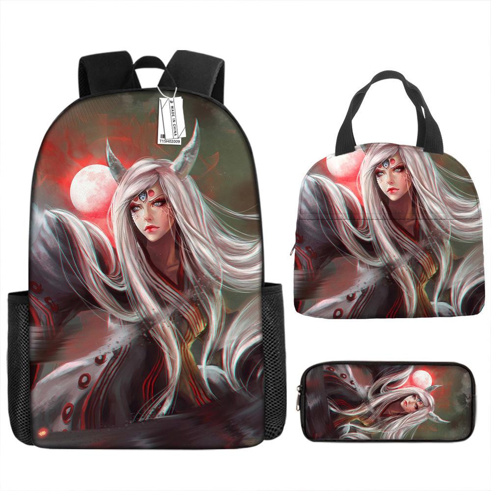 Рюкзак Наруто Рюкзак для начальной школы для мальчиков Рюкзак большой вместимости Сумка для ланча Пенал Набор из трех предметов