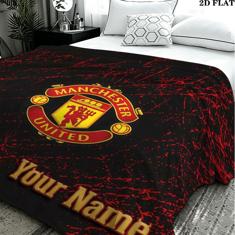 1 шт. Фланелевое одеяло с узором и возможностью кастомизации имени Manchester United F. Подходит для всех сезонов. Для домашнего декора. Тепло и уют. Подарки. Праздничный подарок.