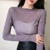 Mesh Base Shirt Women's Long Sleeved Spring and Autumn Tight Fitting Fungus Edge Elastic Lace Top Trendy