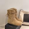 Женские короткие ботинки 2025 осень новые ретро универсальные с бахромой рыцарские облегающие популярные в стиле пустоши хаки ботинки