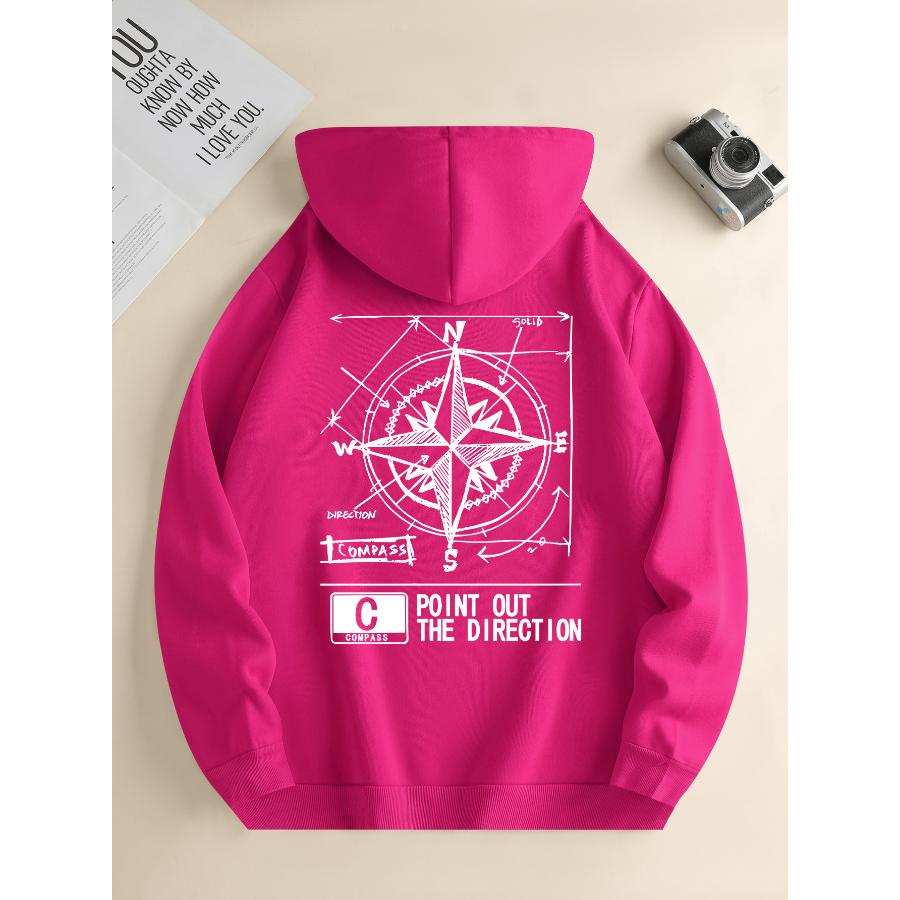 Men's New Fashion Hoodie, Casual Daily Drawstring Hooded Sweatshirt, Geometric Printing, Front Kangaroo Pocket, Men's Jacket