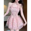 Light Ripe Floral Fashion Suspender Dress Female Princess Style Waist Fluffy Cake Dress One-word Shoulder Tube Top Skirt