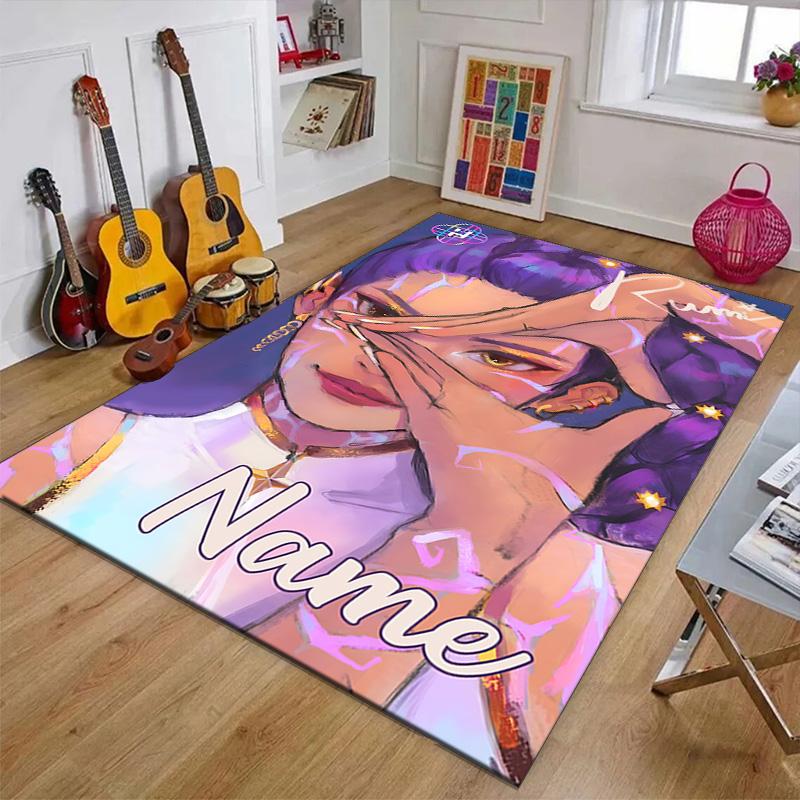 Custom KPop Demon Hunters Mat Personalized Name, Polyester Washable Indoor Entryway Rug, Gift for Christmas, Easter, Thanksgiving Day