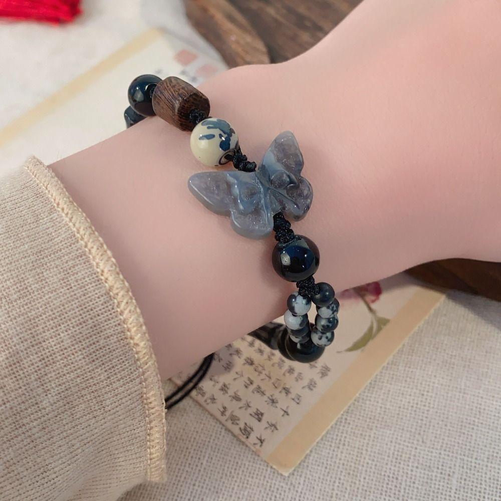 Изысканный Шарм Новый Китайский Стиль Ручной Веревочный Подвеска Регулируемый Браслет-Бабочка Чернильная Живопись Ручная Веревка Ювелирные Аксессуары