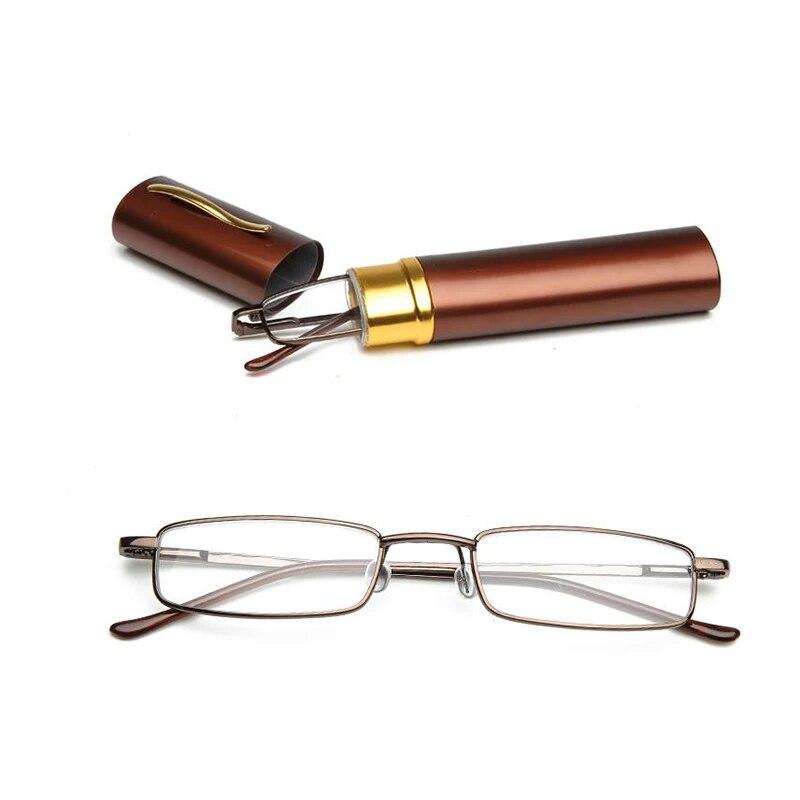 Mini Folding Reading Glasses Women Men Computer Glasses +1.0 To 4.0 Alloy Portable Container Presbyopia Pen Glasses With Box