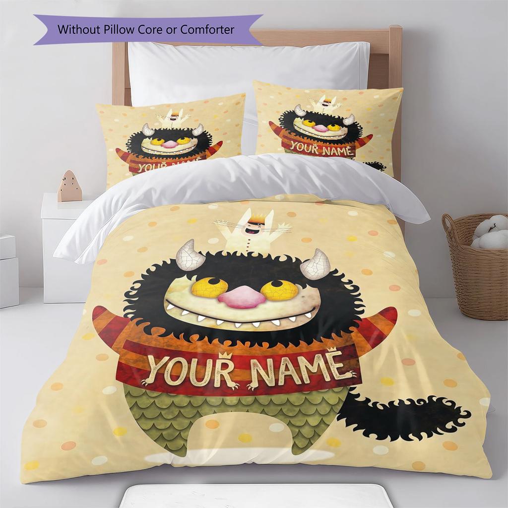Monster Adventure Custom Name Pattern Bedding Quilt Set Quilt Cover Pillowcase Home Birthday Gift(1 * duvet cover + 2 * pillowcase, without core)