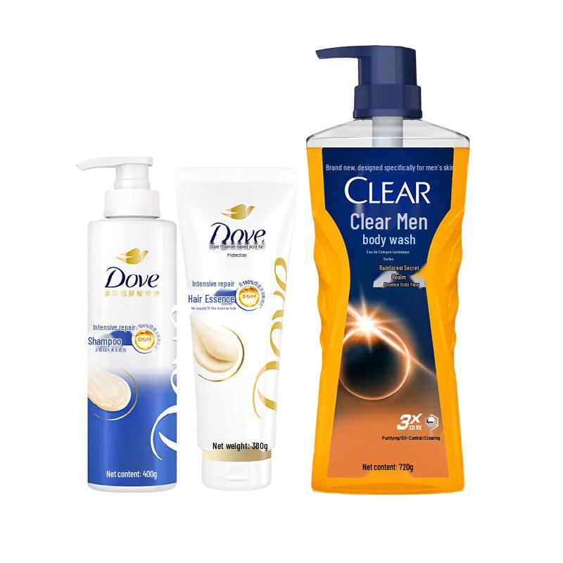 Dove Intensive Nourishing Hair Care and Clear Men Cologne Body Wash Set