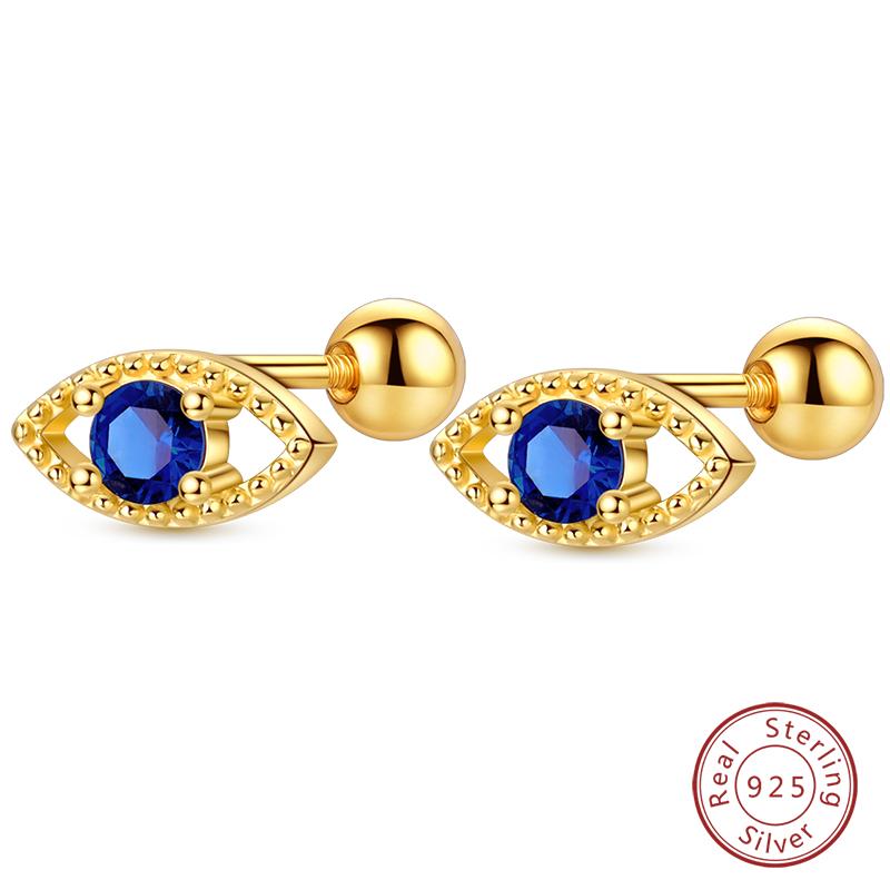 Golden Color Earrings 925 Silver Bow Four Leaf Clover Ear Stud Star Moon Earrings For Women Fine Party Birthday Jewelry