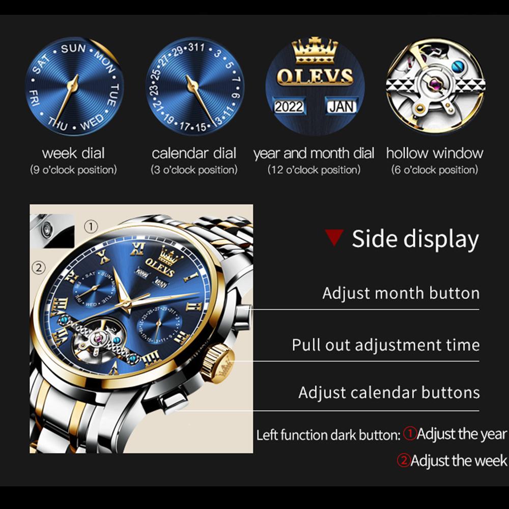 OLEVS Men Watches Top Brand Fine Steel Original Automatic Wristwatch for Man Original Self-winding Mechanical Movement Calendar