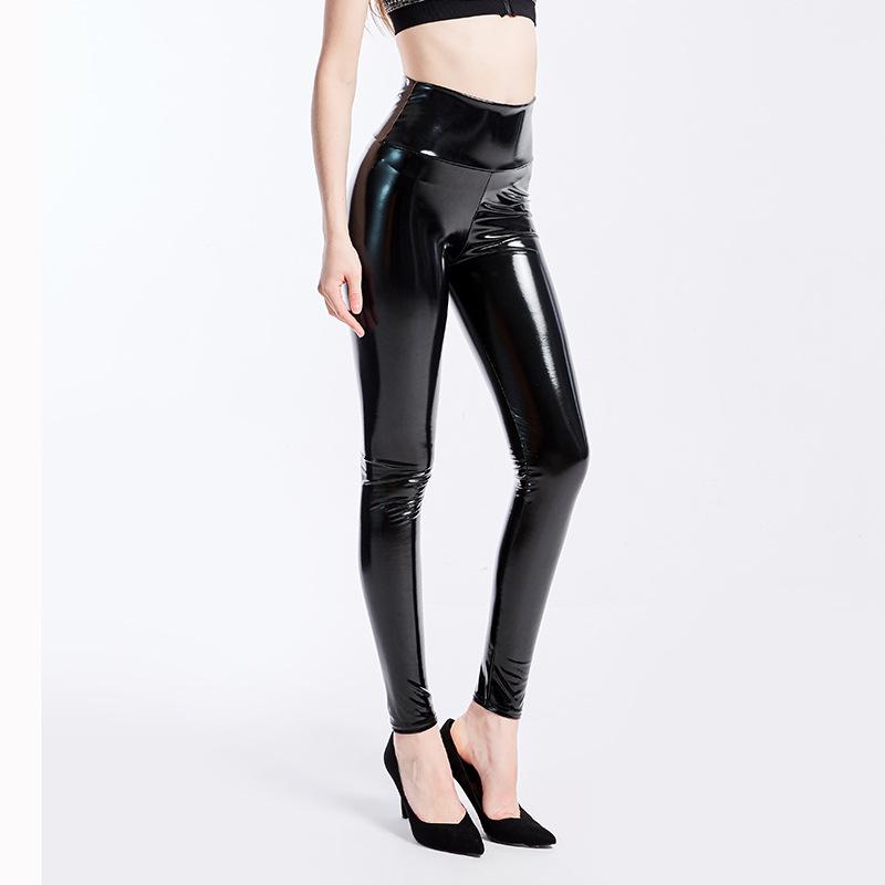 SCIONE High Waist Leggings Sexy High Waist Latex Bright Leather Plus Size Women's Trousers