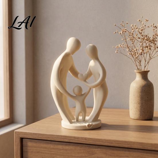 Modern Figurines for Family of Three 3D Printed Figurine Abstract Parent Child Bond Elegant Sculptures Interior Sculpture Tabletop Ornament,