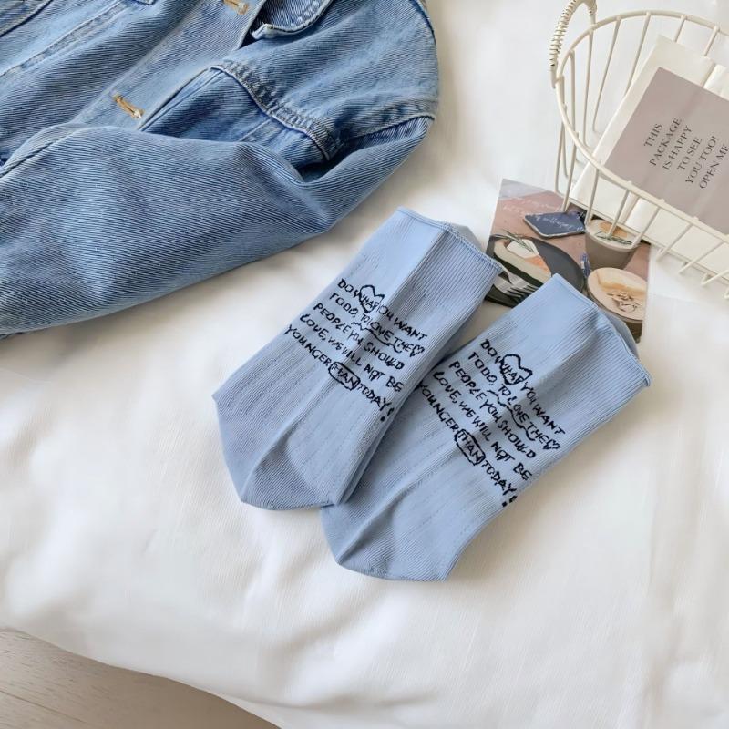 Женские тонкие весенне-летние новые однотонные носки-трубы из хлопка с надписью на пятке, дышащие