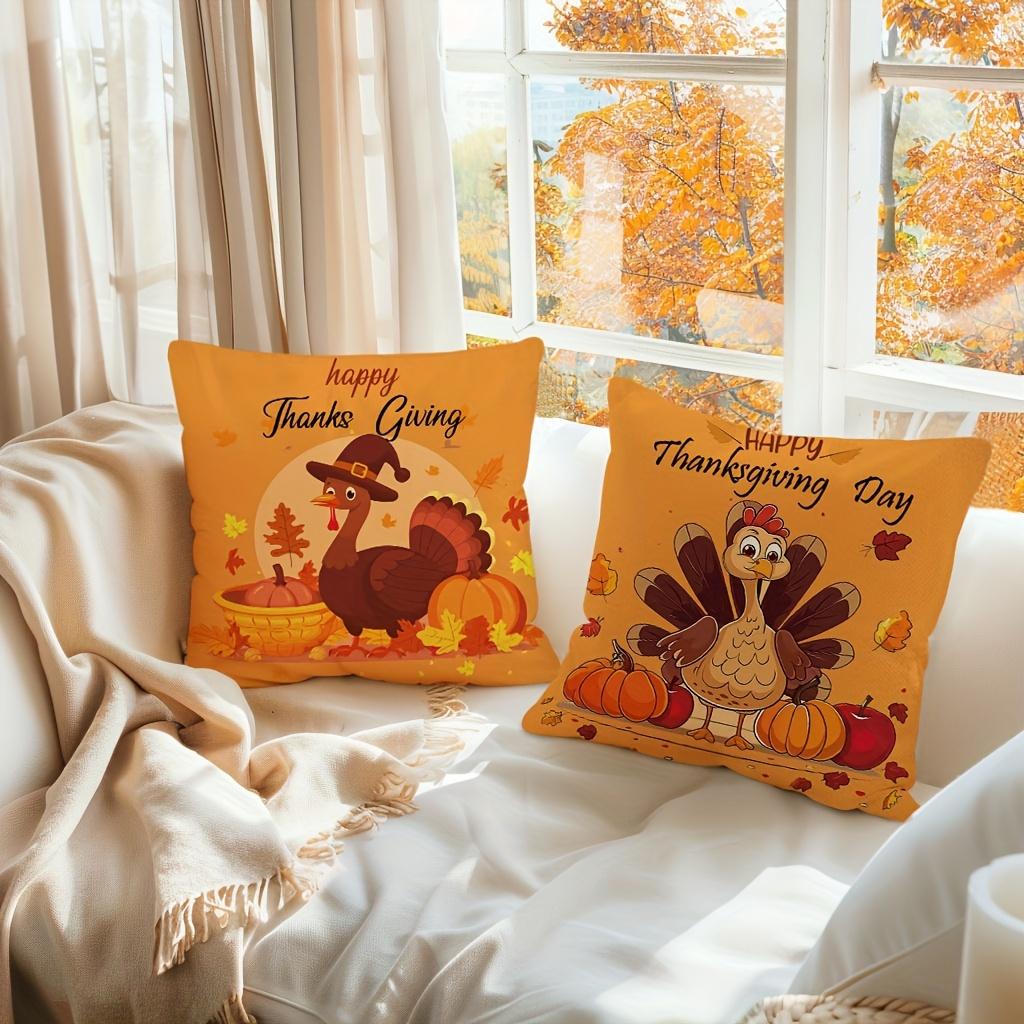 4Pcs Thanksgiving Turkey Pillowcase Autumn Leaf Pumpkin Decoration Polyester Blended Cushion Cover Sofa Sofa Outdoor Indoor Home