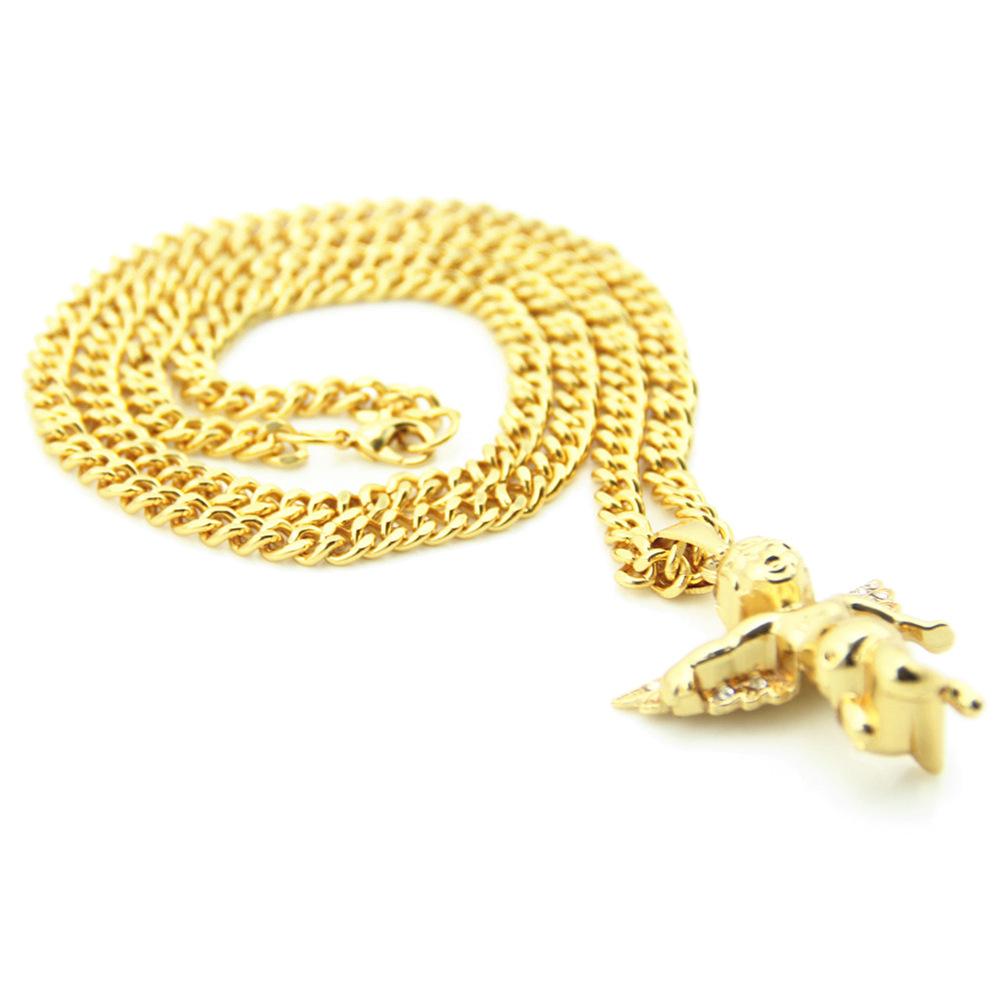 Новое ожерелье с бриллиантом, ожерелье с ангелом, европейский и американский хип-хоп, уличный танец, хип-хоп, подвеска с ангелом, ожерелье, цепочка на ключицу