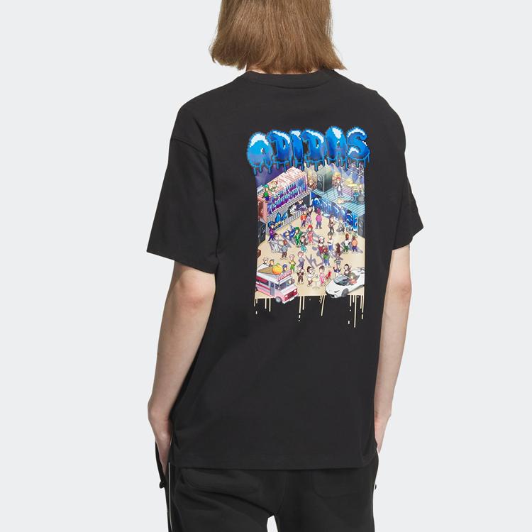 Adidas Совместная футболка Gfx Originals Trefoil X Monkey Kingdom с топами унисекс с мультяшным принтом, черная IP1791