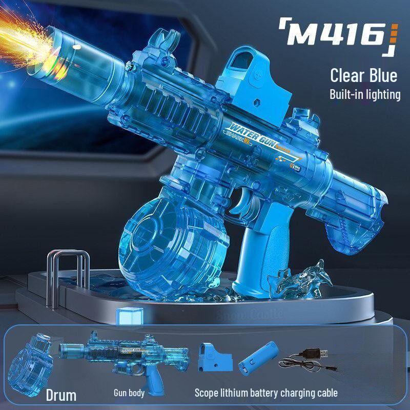 2026 Прозрачный электрический автоматический водяной пистолет M416 со светом - Игрушка для игр на открытом воздухе для детей
