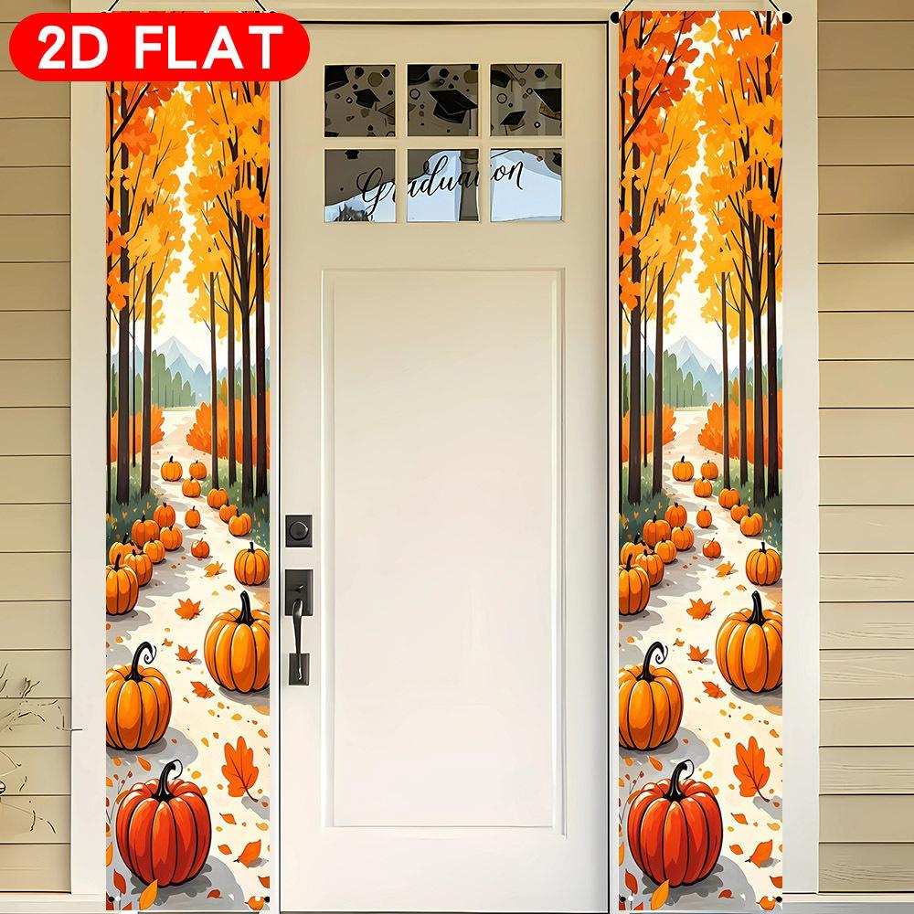 Fall Thanksgiving Couplet Banner Forest Pumpkin Trees 1 Pair Indoor Outdoor Decor