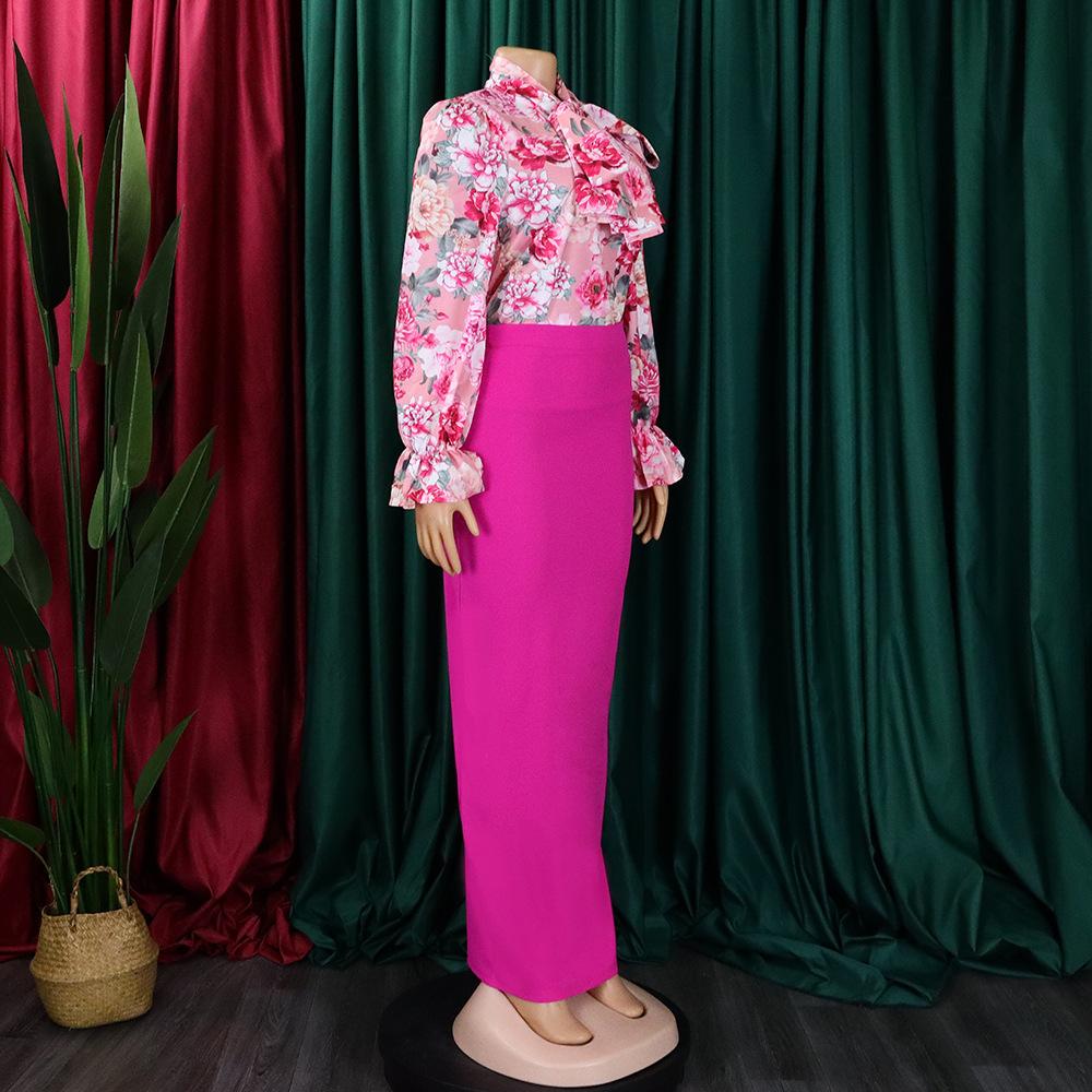 YYFS Женские модные повседневные костюмы с цветочным принтом и длинными рукавами на осень-зиму