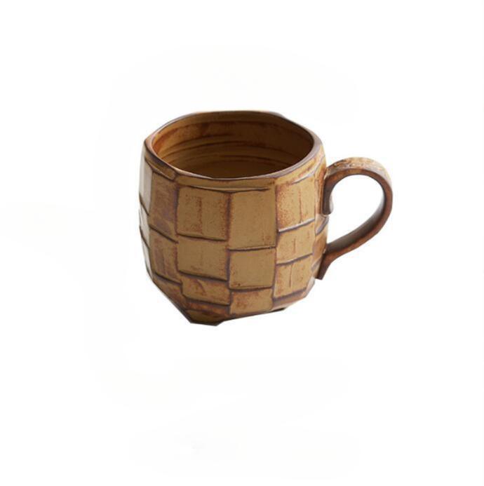 Japanese Ceramic Coffee Cup 420ml Retro Green/White/Yellow Office Household Breakfast Oatmeal Milk Juice Tea Mug Latte Drinkware