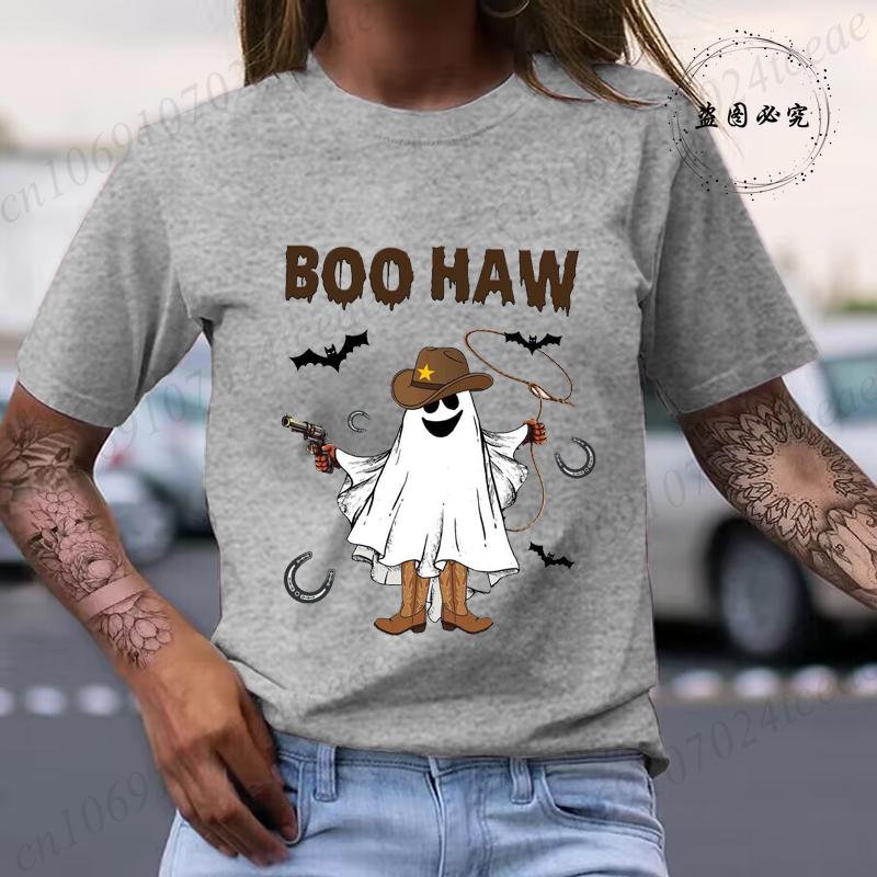 Boo Haw Womens TShirts Funny Boo Cowboy Tee Western Halloween Shirt Spooky Fall Shirt Country Girl TShirts Clothes Gift