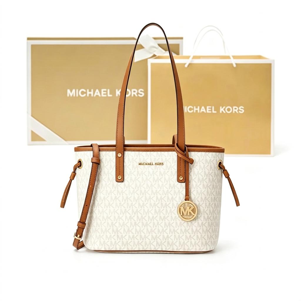 Michael Kors MK Jet Set Travel Сумка-тоут из кожи с монограммой и завязками Женские сумки-тоут Ванильно-белый 35T9GTVT1V-150