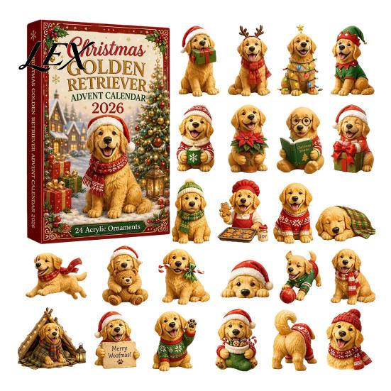 Holiday Countdown Calendar Dog Advent Calendar, 24-Day Christmas Acrylic Ornament Set with Themed Souvenirs Mini Figures, Tree Hanging Decor, Gift for