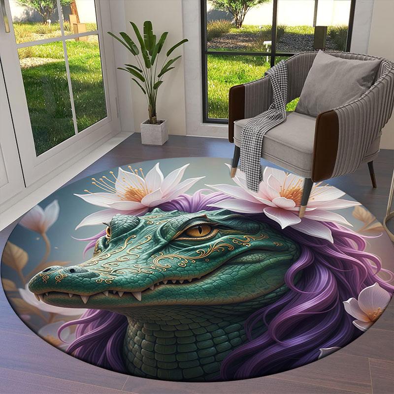 Круглый ковер Animalswearingflowers, Ковер для гостиной, спальни, дивана, игровой комнаты, Нескользящий коврик для пола